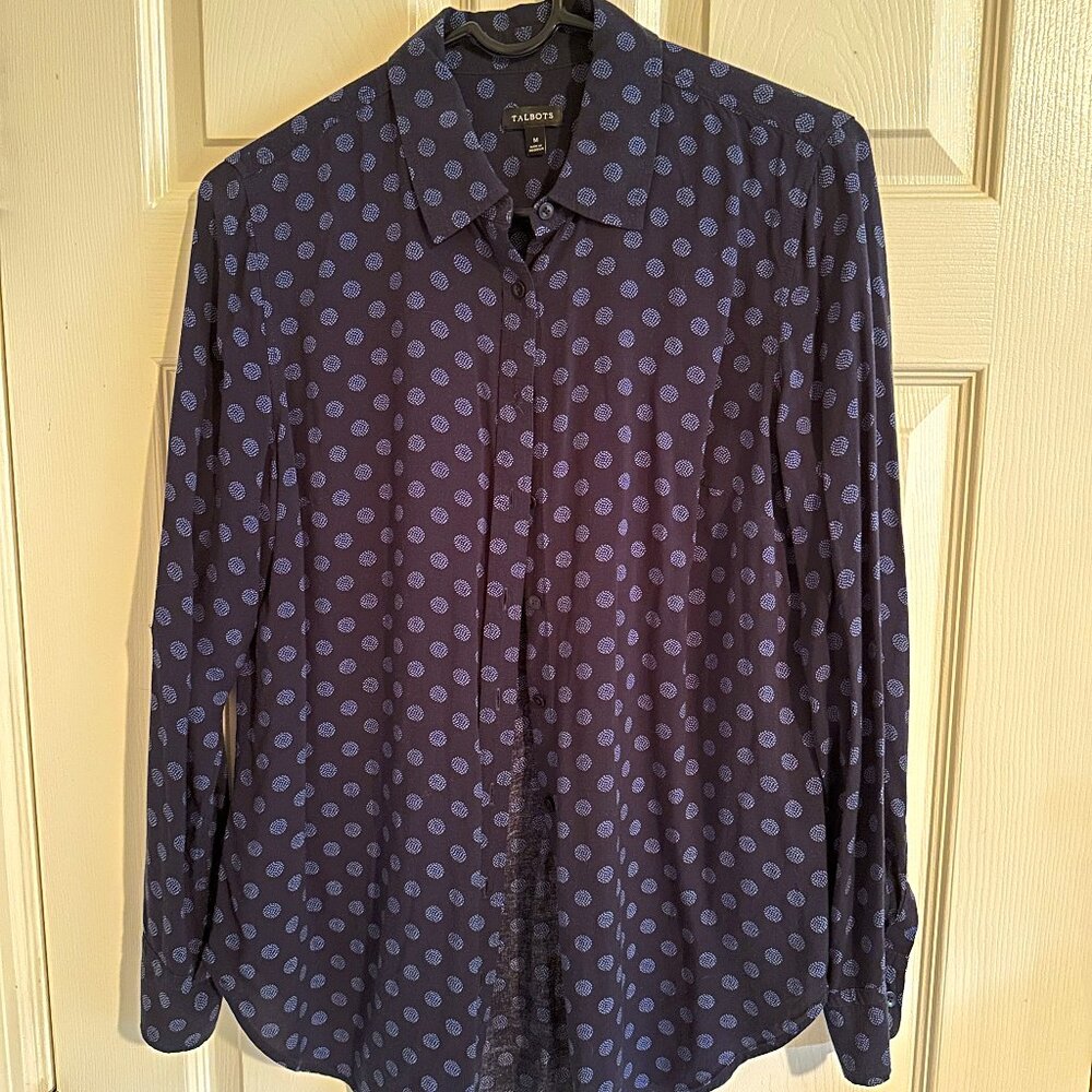 Talbots Blue Dots Button Down Blouse